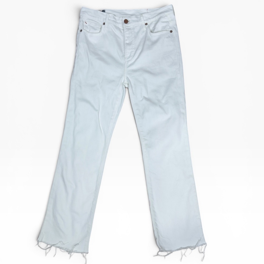 Marine Layer Crop Flare Jeans Womens 27 White High Rise Raw Hem Denim Cotton